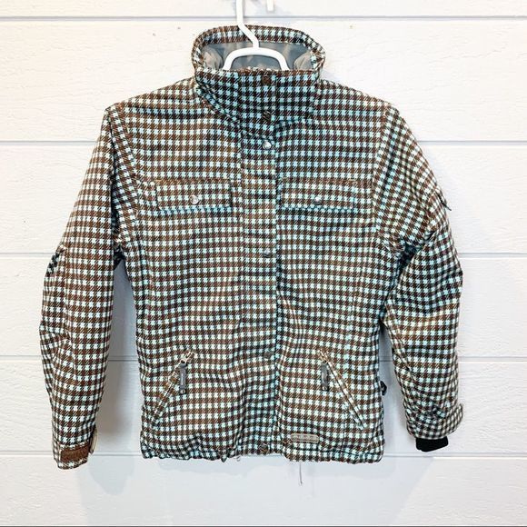Morrow Teal and Brown Check Ski Winter Coat - Picture 1 of 13